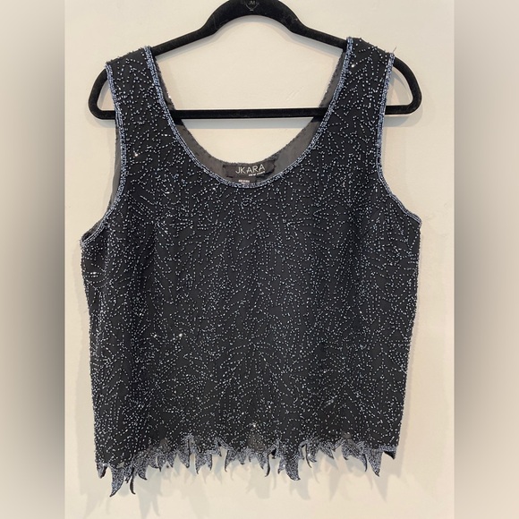 J Kara Tops - J Kara Black and Silver Beaded Camisole